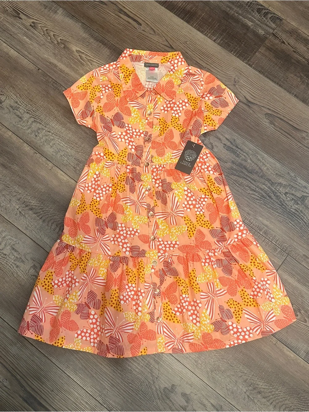 Vince Camuto Girls' Coral Floral Button-Front Summer Dress Size 10